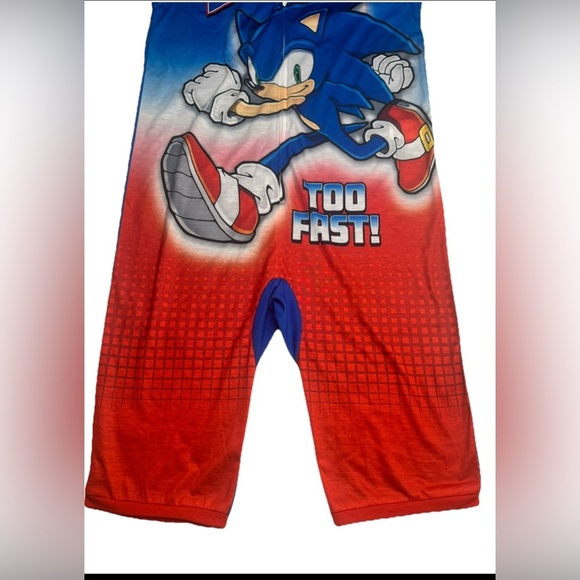 Boys Sonic the Hedgehog One Piece Pajamas Hoodie Suit Costume Kids Size - Picture 4 of 10
